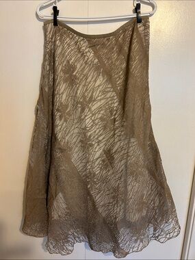 Light Brown Boho Lace A-Line Skirt Size 12, 34” long with stretch waist.